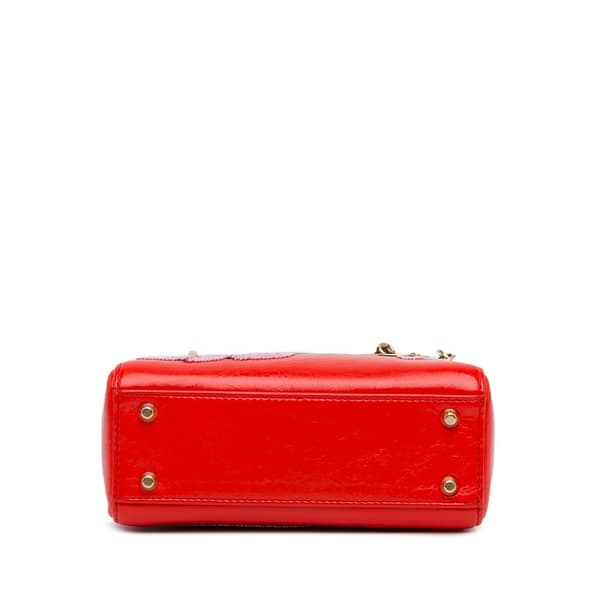 Pre-owned Dior Mini Calfskin Sequin Embellished Lady Dior Red
