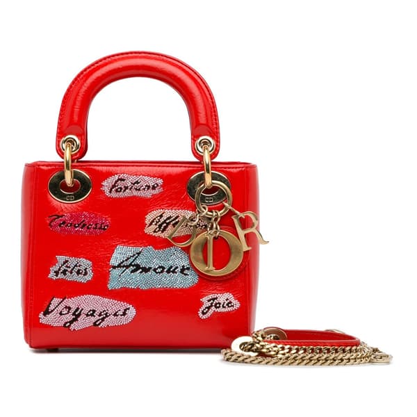 Pre-owned Dior Mini Calfskin Sequin Embellished Lady Dior Red