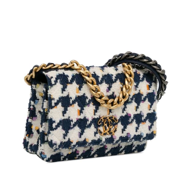 Pre-owned Chanel Tweed 19 Wallet On Chain Blue