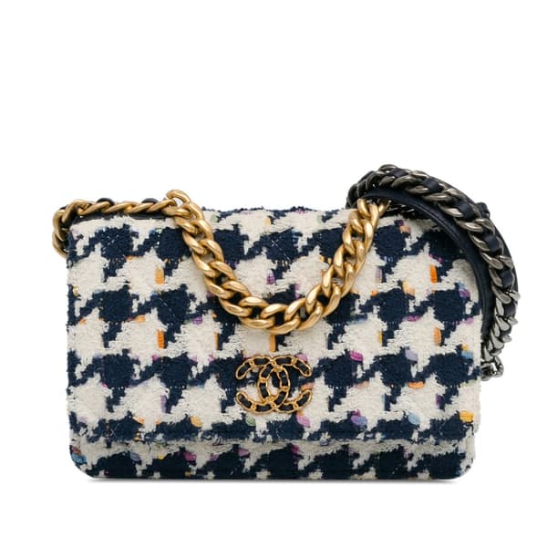 Pre-owned Chanel Tweed 19 Wallet On Chain Blue