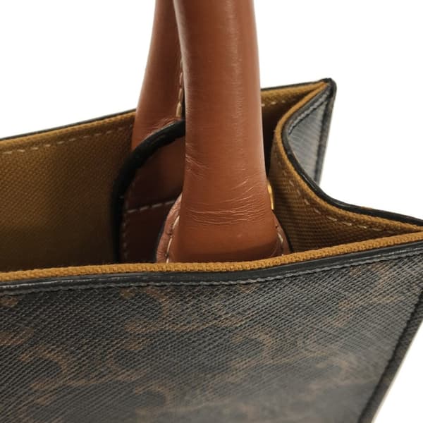 Pre-owned Celine Mini Triomphe Coated Canvas Vertical Cabas Satchel Brown