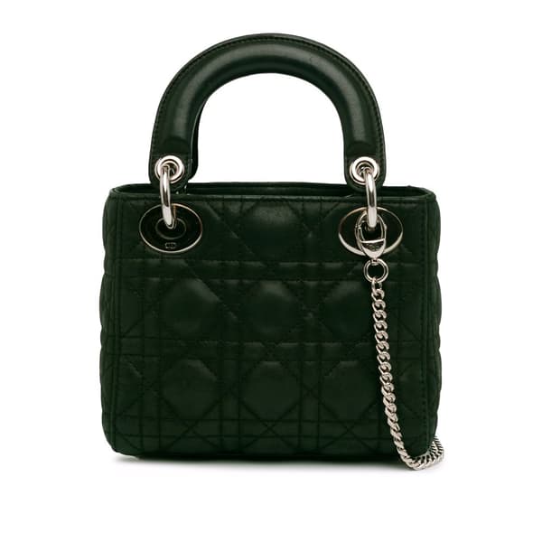 Pre-owned Dior Mini Iridescent Fabric Cannage Lady Dior Green