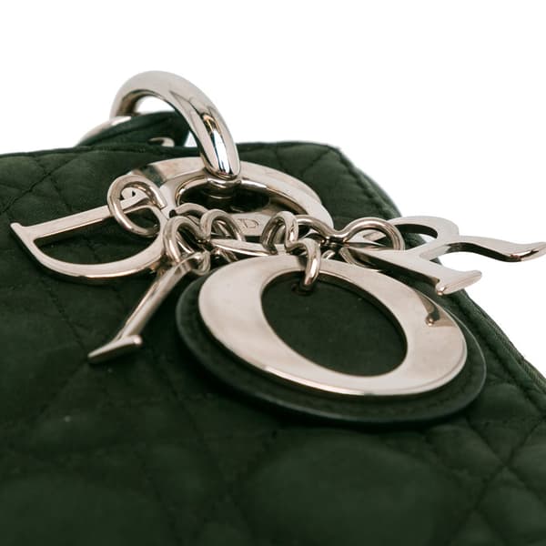 Pre-owned Dior Mini Iridescent Fabric Cannage Lady Dior Green
