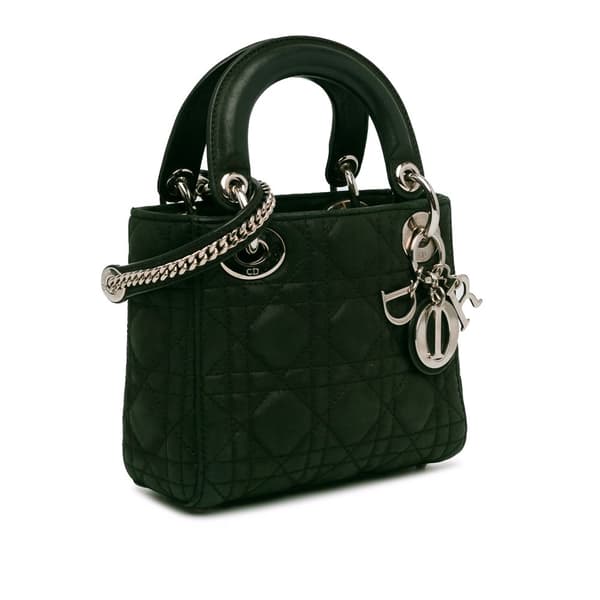 Pre-owned Dior Mini Iridescent Fabric Cannage Lady Dior Green