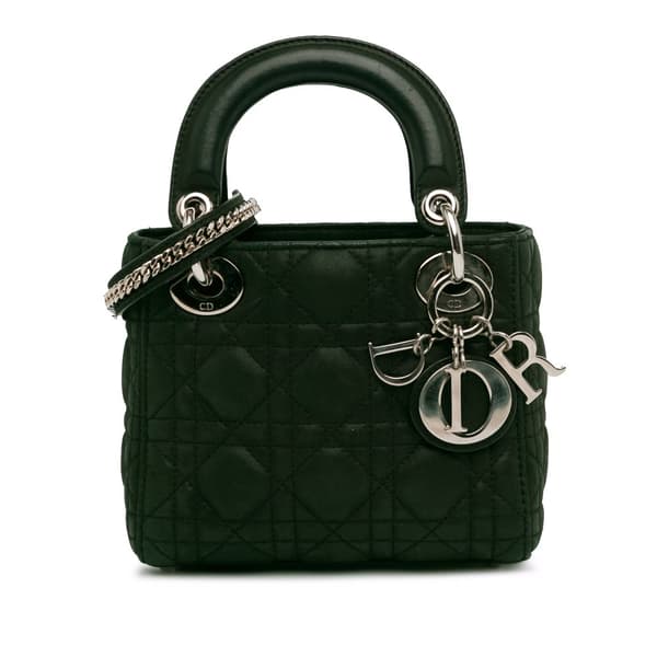 Pre-owned Dior Mini Iridescent Fabric Cannage Lady Dior Green