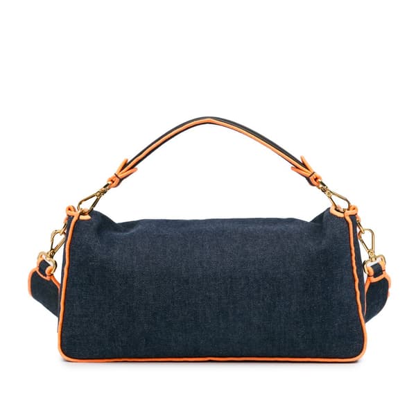 Pre-owned Fendi Large Denim Baguette Satchel Blue