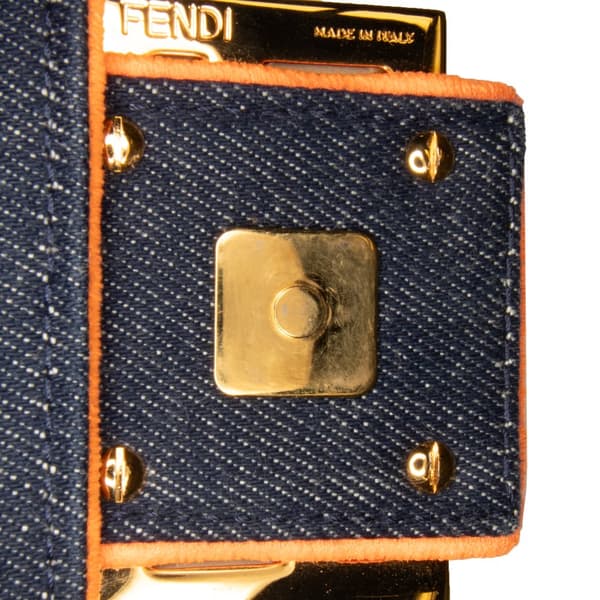 Pre-owned Fendi Large Denim Baguette Satchel Blue