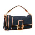 Miniatyrbillede 2 af 10: Pre-owned Fendi Large Denim Baguette Satchel Blue