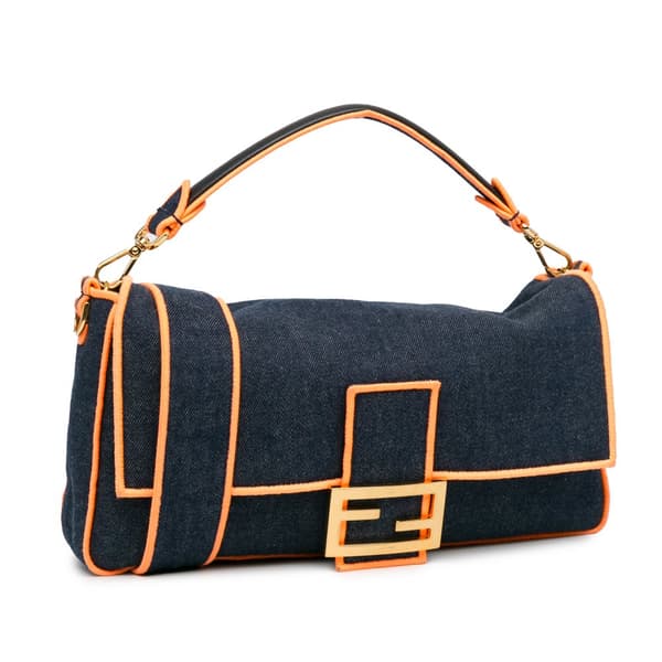 Pre-owned Fendi Large Denim Baguette Satchel Blue