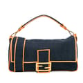 Miniatyrbillede 1 af 10: Pre-owned Fendi Large Denim Baguette Satchel Blue