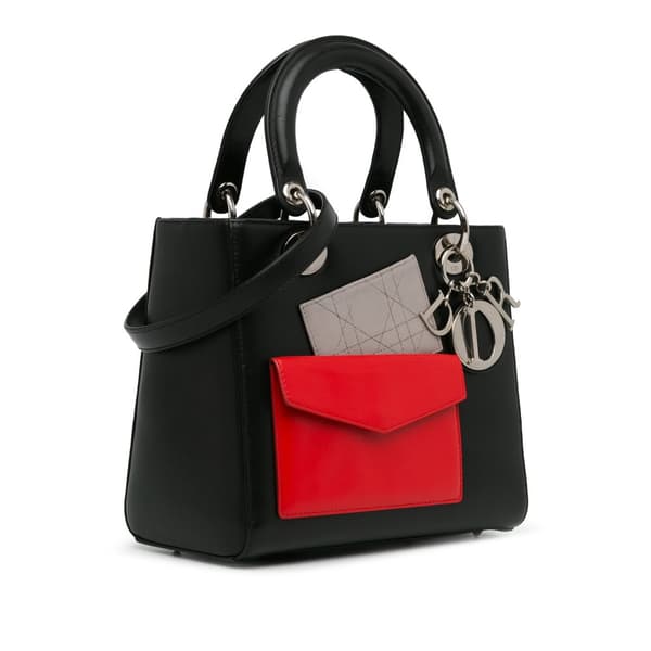 Pre-owned Dior Medium Calfskin Pockets Lady Dior Black