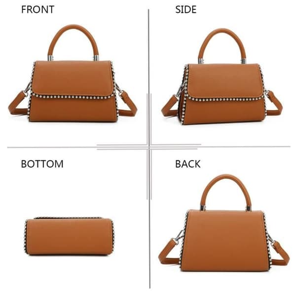 Elegancy Studded Gallantry Brown Handväska - GALLANTRY - Handväska - Brun - Syntet - Magnetisk - Kornformad