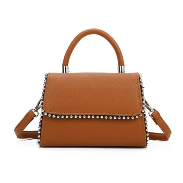 Elegancy Studded Gallantry Brown Handväska - GALLANTRY - Handväska - Brun - Syntet - Magnetisk - Kornformad