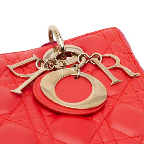Pre-owned Dior Medium Bicolor Lambskin Cannage Lady Dior Red