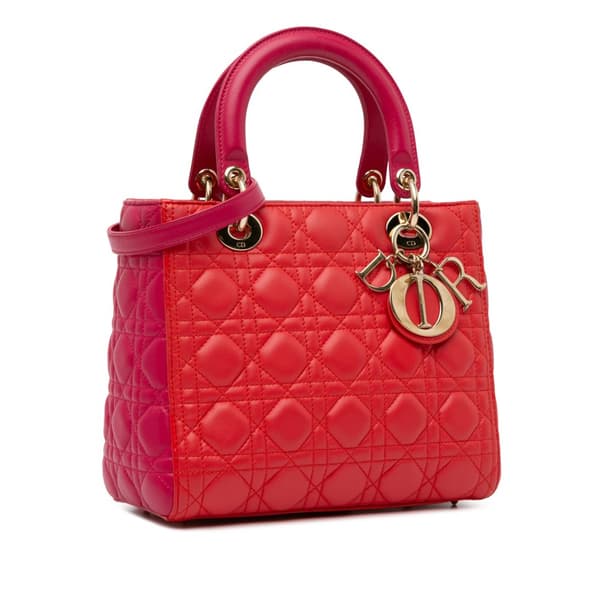 Pre-owned Dior Medium Bicolor Lambskin Cannage Lady Dior Red