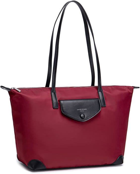 Nylon Handväska - David Jones - Shoppingväska för Kvinna - Stor Mjuk Tote med Axelrem - Arbete Resa - Röd