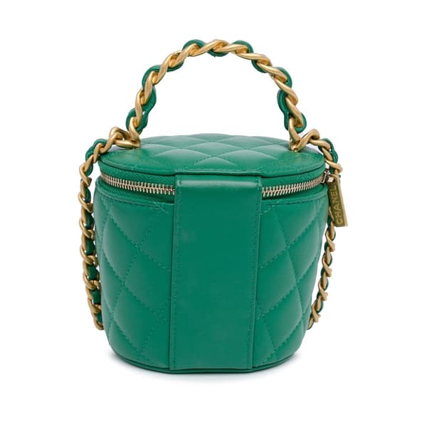Pre-owned Chanel Quilted Lambskin Afternoon Tea Vanity Case with Chain Green