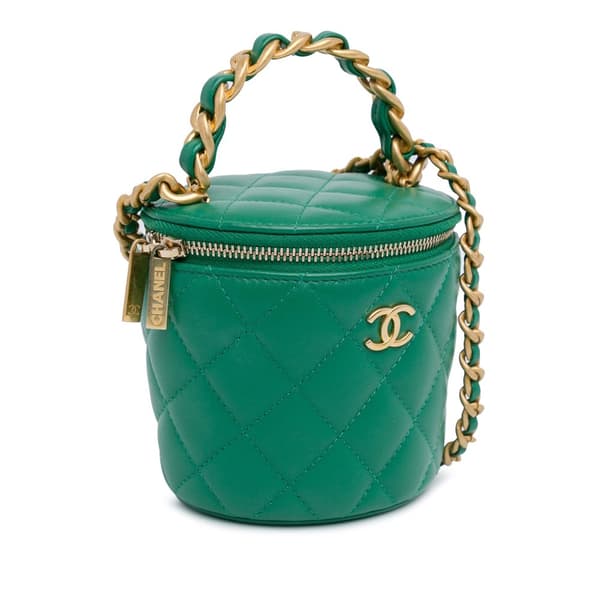Pre-owned Chanel Quilted Lambskin Afternoon Tea Vanity Case with Chain Green