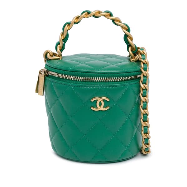 Pre-owned Chanel Quilted Lambskin Afternoon Tea Vanity Case with Chain Green