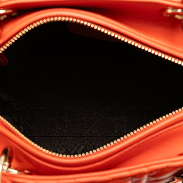 Pre-owned Dior Medium Lambskin Cannage Lady Dior Orange