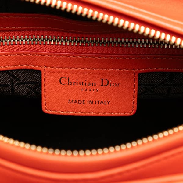 Pre-owned Dior Medium Lambskin Cannage Lady Dior Orange