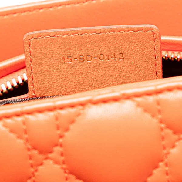 Pre-owned Dior Medium Lambskin Cannage Lady Dior Orange