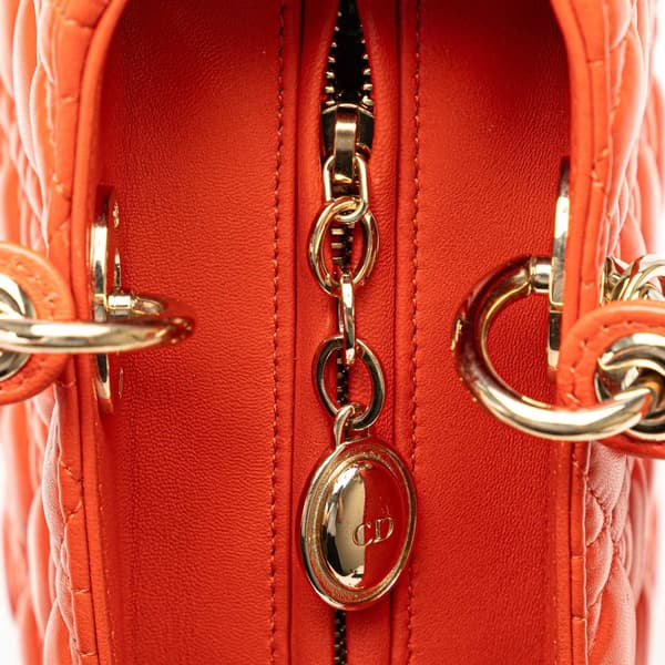 Pre-owned Dior Medium Lambskin Cannage Lady Dior Orange