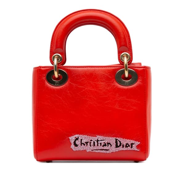 Pre-owned Dior Mini Calfskin Sequin Embellished Lady Dior Red