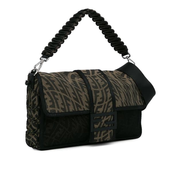 Pre-owned Fendi Large Zucca Vertigo Mesh Baguette Satchel Brown