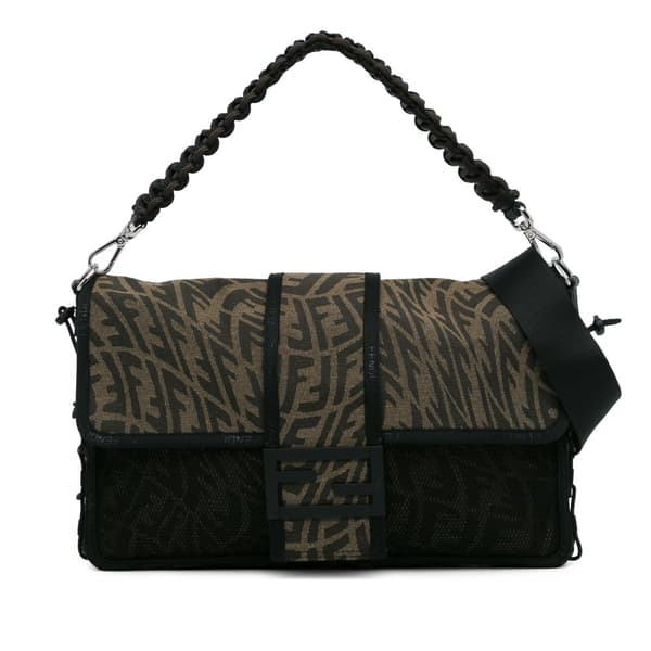 Pre-owned Fendi Large Zucca Vertigo Mesh Baguette Satchel Brown