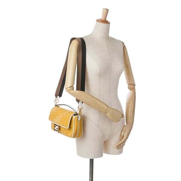 Pre-owned Fendi Sarah Coleman FF Canvas Fisheye  Baguette Satchel Yellow