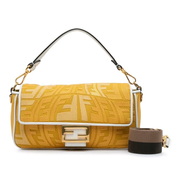 Pre-owned Fendi Sarah Coleman FF Canvas Fisheye  Baguette Satchel Yellow