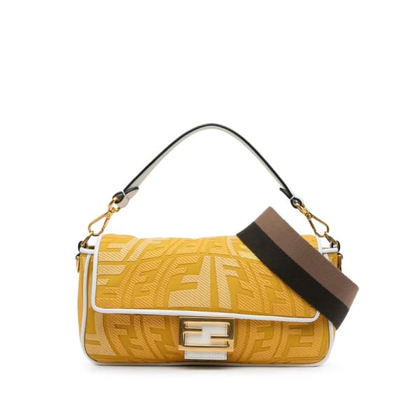 Pre-owned Fendi Sarah Coleman FF Canvas Fisheye  Baguette Satchel Yellow