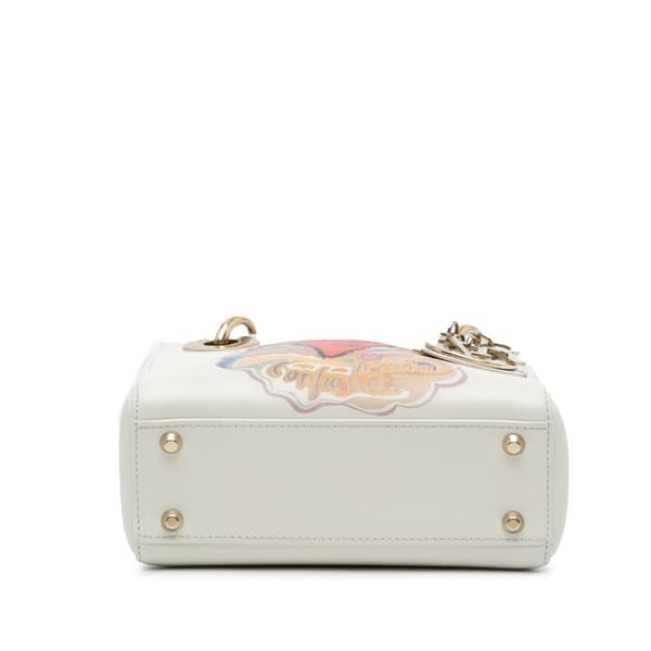 Pre-owned Dior Niki De Saint Phalle Mini Calfskin Dioramour Lady Dior White