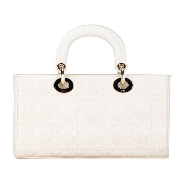 Pre-owned Dior Medium Lambskin Cannage Lady D Joy White