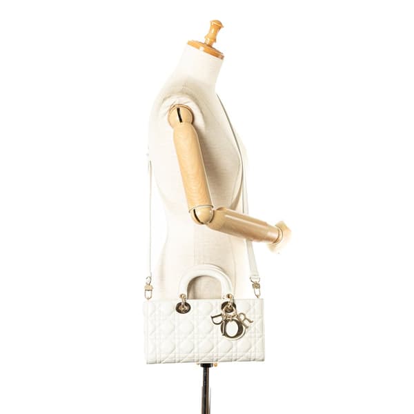 Pre-owned Dior Medium Lambskin Cannage Lady D Joy White