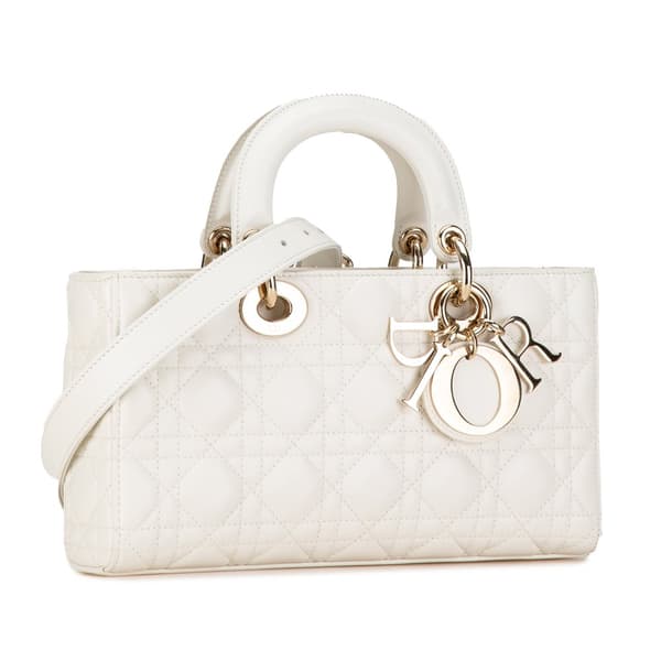 Pre-owned Dior Medium Lambskin Cannage Lady D Joy White