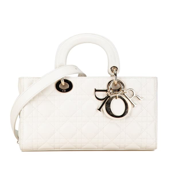 Pre-owned Dior Medium Lambskin Cannage Lady D Joy White