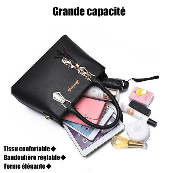 Dammode 2st Set PU-läderhandväska + Crossbody-väska Handväska för kvinnor Modetygväska - svart
