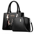 Miniatyrbild 1 av 6: Dammode 2st Set PU-läderhandväska + Crossbody-väska Handväska för kvinnor Modetygväska - svart