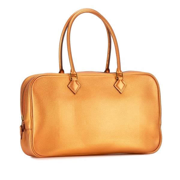 Pre-owned Hermès Metallic Chevre Coromandel Plume Elan 28 Orange