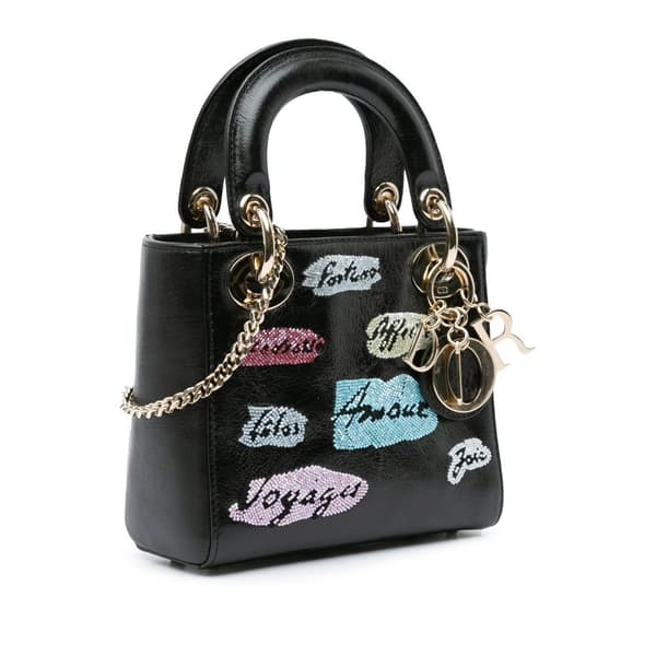 Pre-owned Dior Mini Beaded Calfskin Lady Dior Black