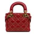 Miniatyrbild 3 av 10: Pre-owned Dior Mini Lambskin Cannage Studded Supple Lady Dior Red