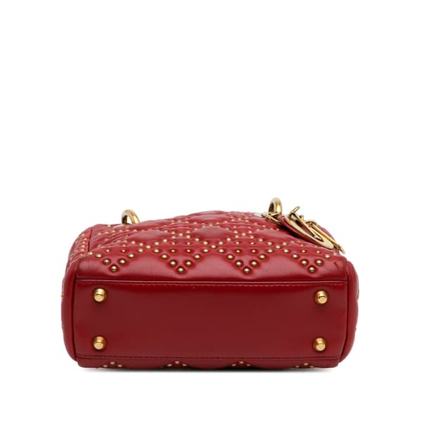 Pre-owned Dior Mini Lambskin Cannage Studded Supple Lady Dior Red
