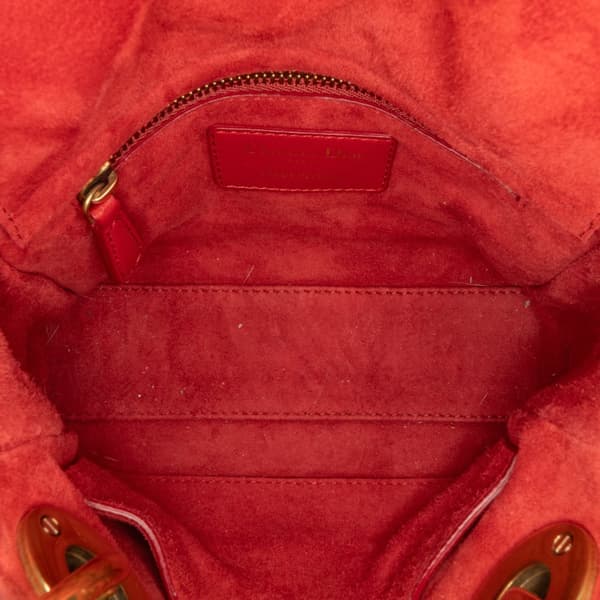 Pre-owned Dior Mini Lambskin Cannage Studded Supple Lady Dior Red
