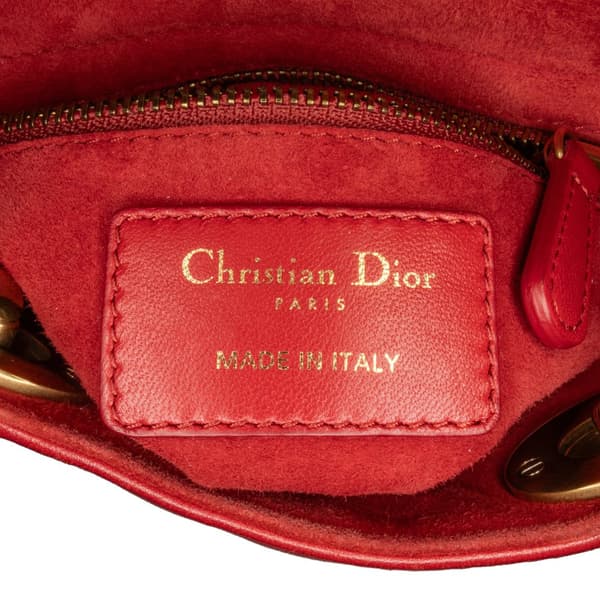Pre-owned Dior Mini Lambskin Cannage Studded Supple Lady Dior Red