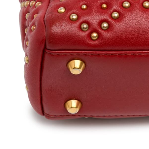 Pre-owned Dior Mini Lambskin Cannage Studded Supple Lady Dior Red