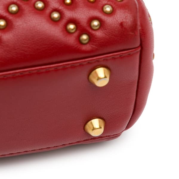 Pre-owned Dior Mini Lambskin Cannage Studded Supple Lady Dior Red