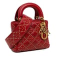 Miniatyrbild 2 av 10: Pre-owned Dior Mini Lambskin Cannage Studded Supple Lady Dior Red