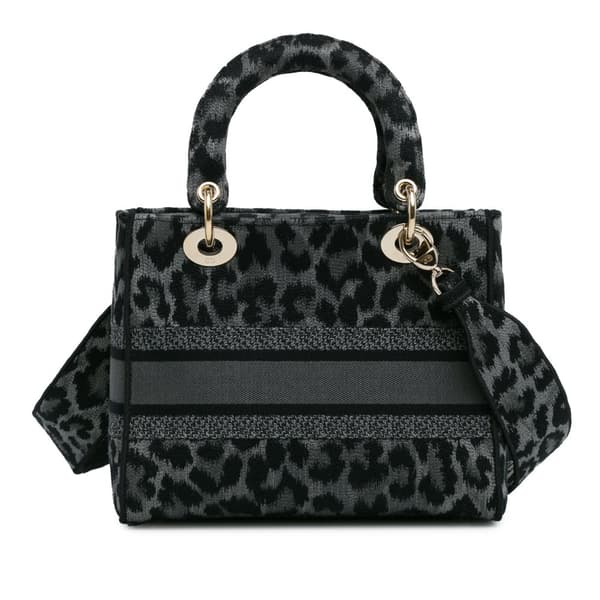 Pre-owned Dior Mizza Medium Embroidered Canvas Leopard Lady D Lite Gray